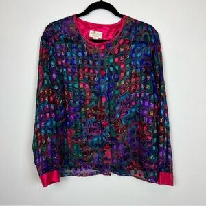 Vintage 80’s Victoria’s Secret Gold Label Sheer Blouse Multicolored Jewel Tone M